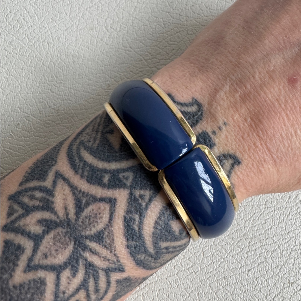 Vintage Blue & Gold Hinged Cuff Bracelet